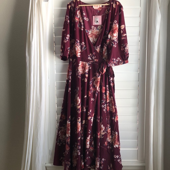 Showpo Burgundy Wrap Maxi Dress - Picture 2 of 8